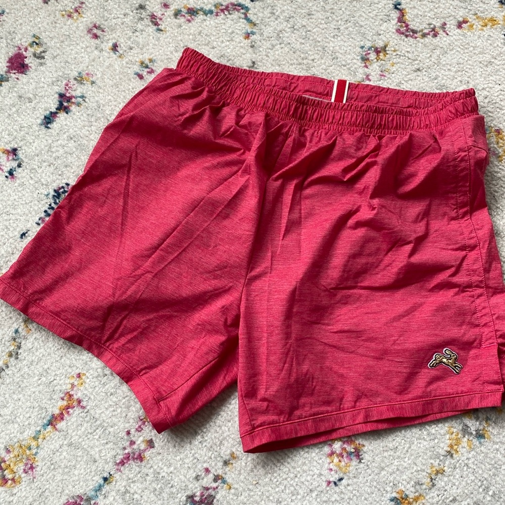 Tracksmith men’s session running shorts, size small, bright red colorway